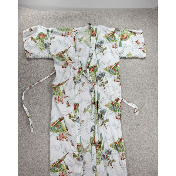 Vintage Kimono Wrap Robe Womens White Green Japanese Yukata‎ Style Traditional - Picture 5 of 16
